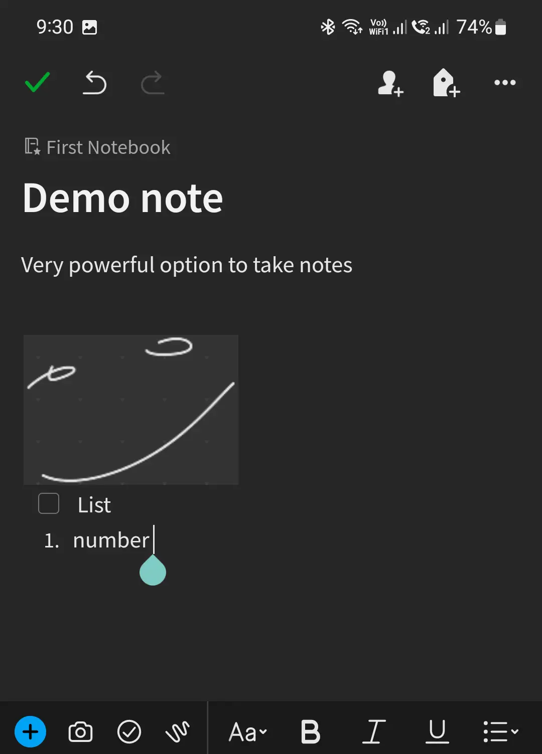Evernote notes section