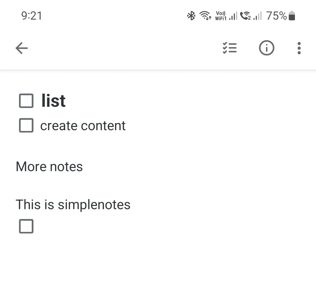 Simplenote Notes section