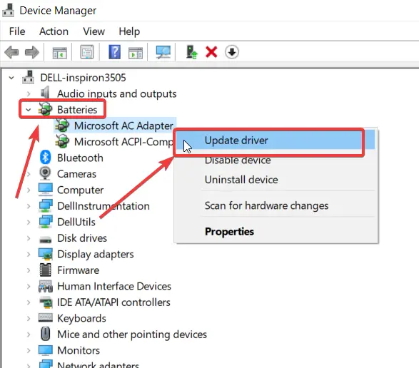 Now do the same for Batteries where you have to update Microsoft AC Adapter