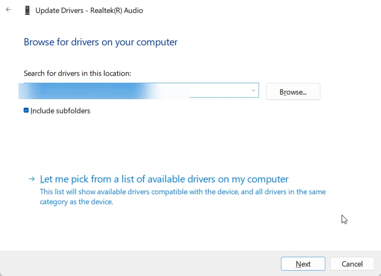 Let me pick from a list of available drivers on my computer