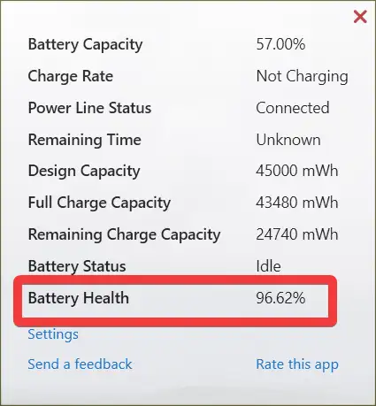 battery health in app