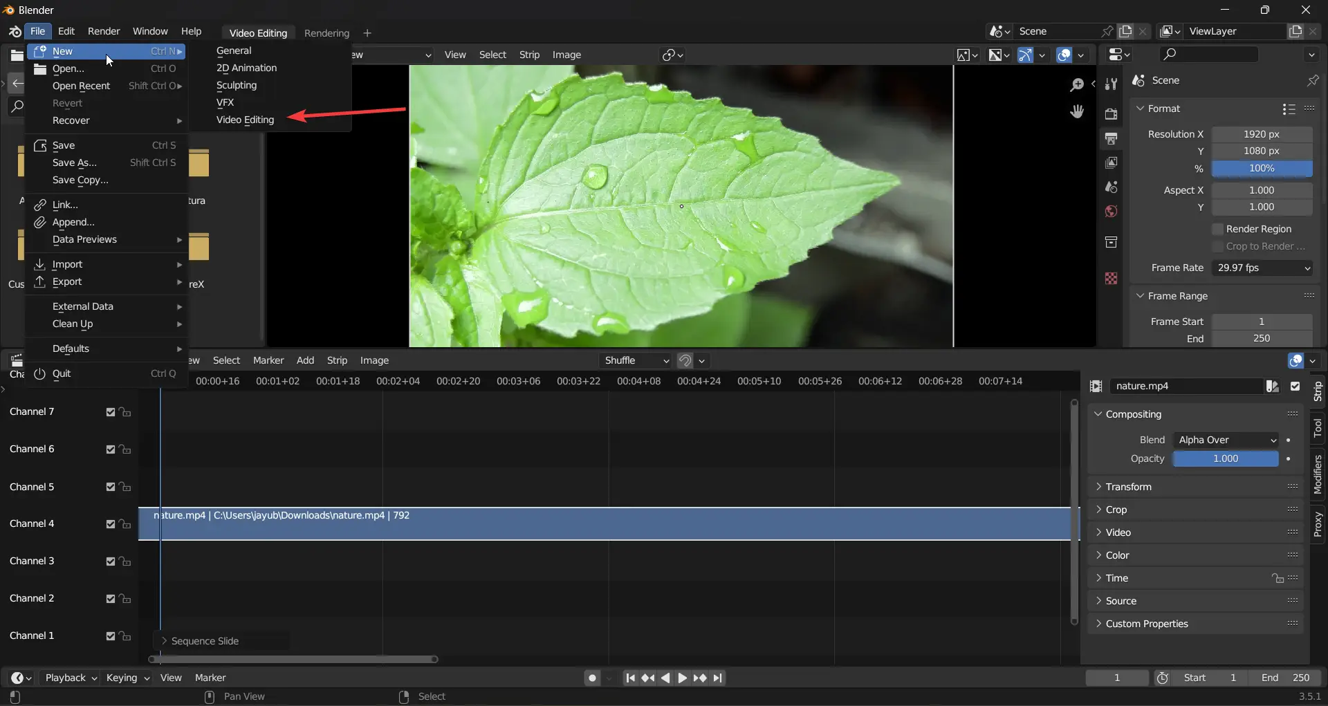 blender video editing interface