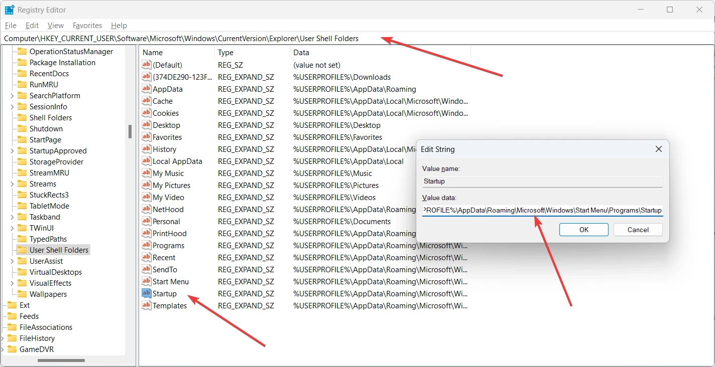 checking default path of User Shell Folders