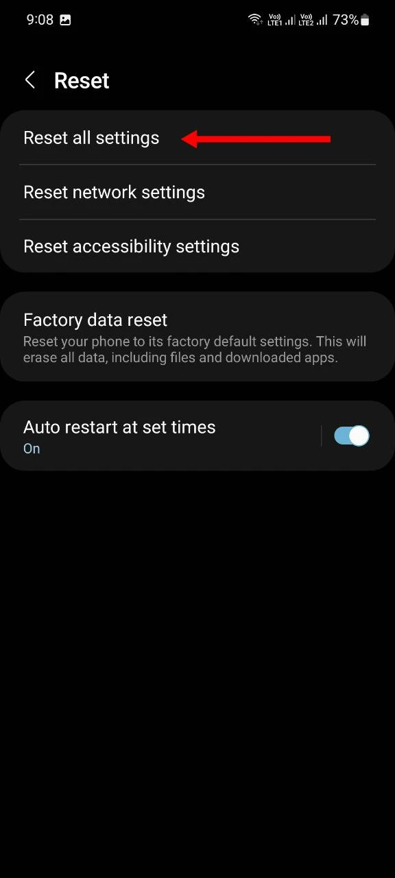 reset all settings