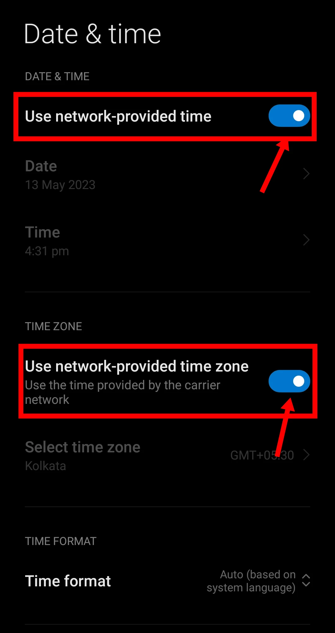 reset time to network provided time