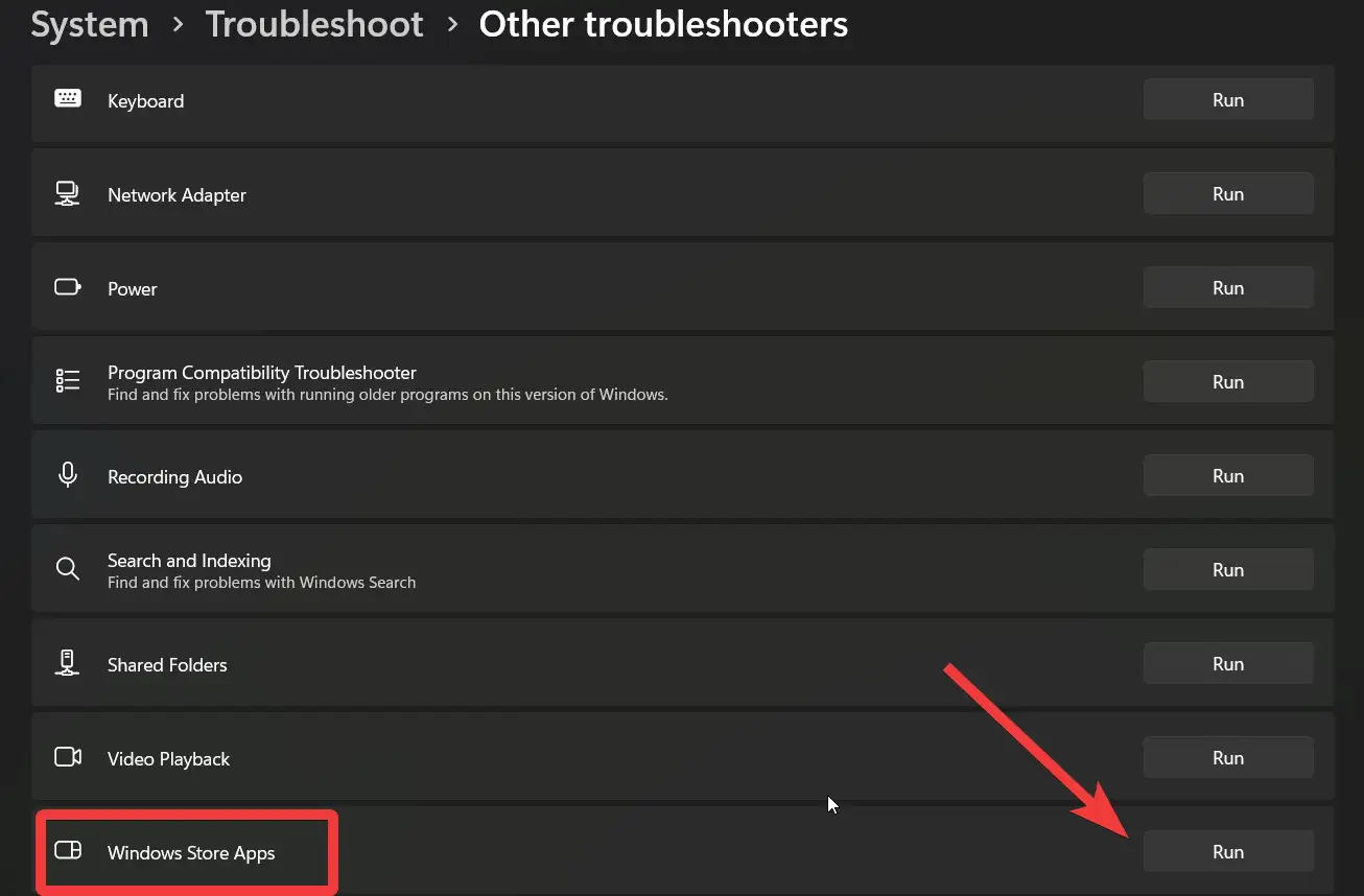 run windows store troubleshoot