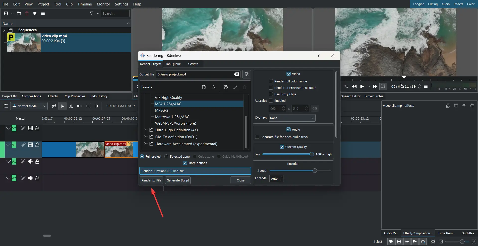 video render option in kdenlive