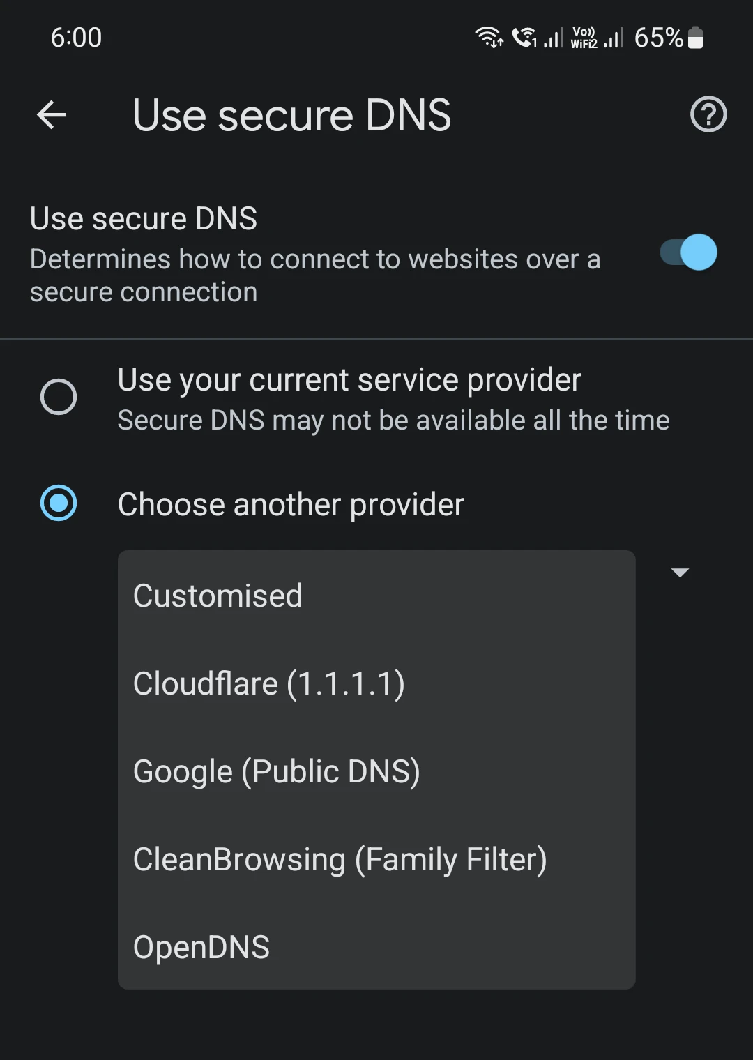 Changing dns in chrome on smartphone