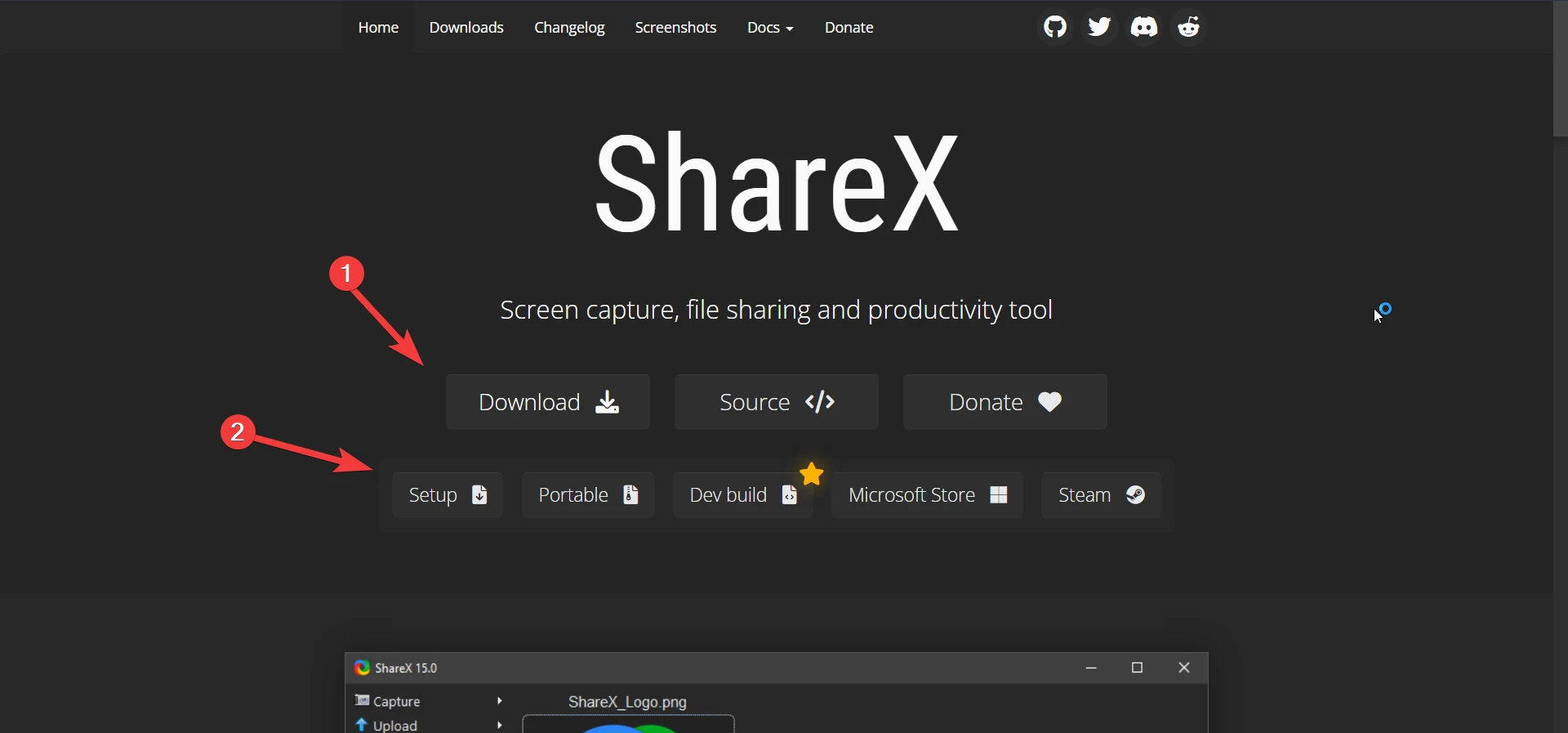 Downloading ShareX from Official Site