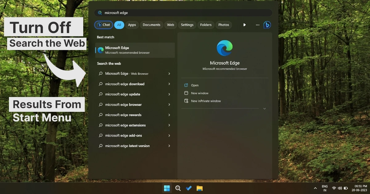 How to Turn Off Search the Web Results in Windows Start Menu