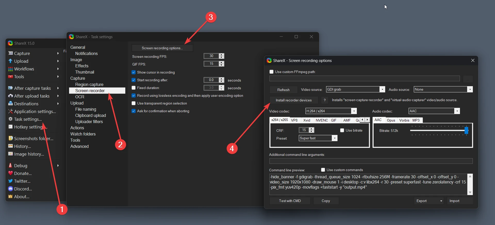 Install recorder devices in ShareX