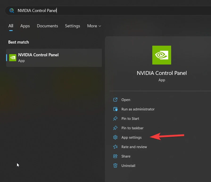 NVIDIA Control Panel App Settings