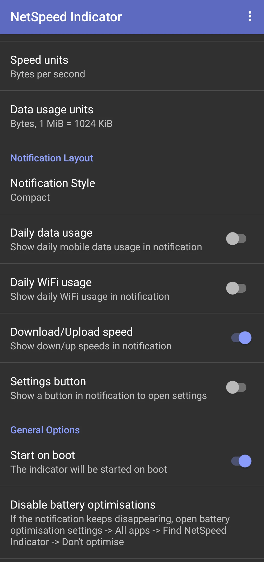 Netspeed Indicator options