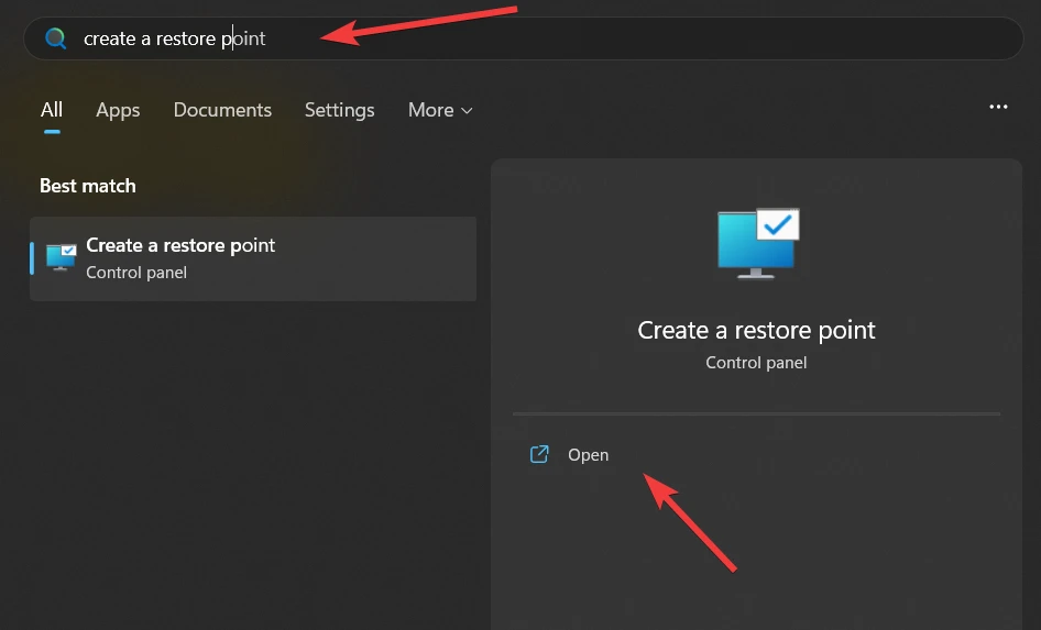 Open Create a restore point