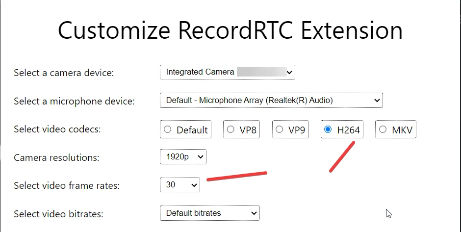 RecordRTC Customize options