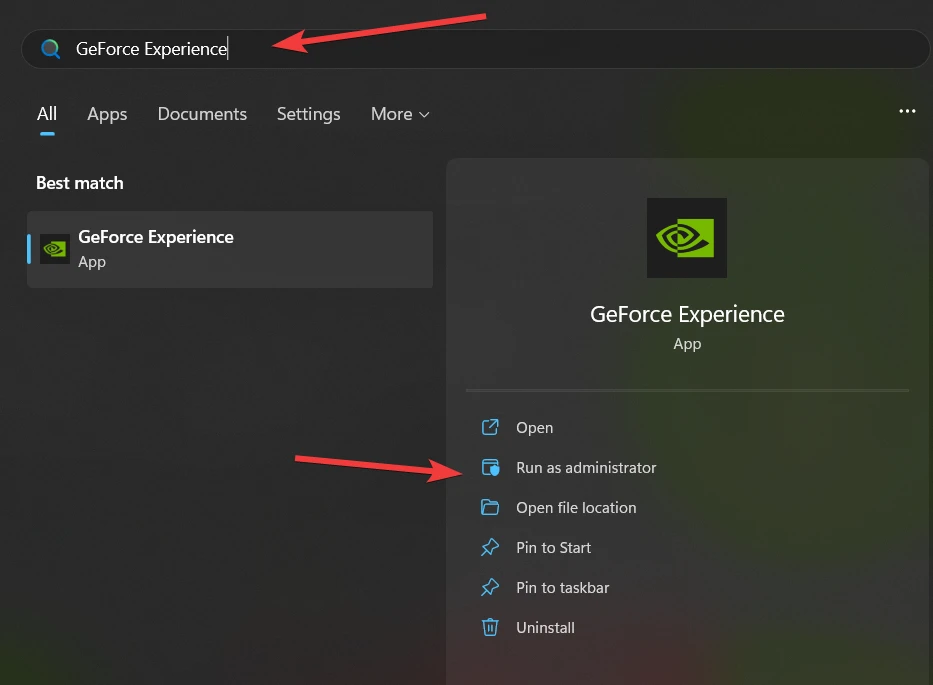 Run GeForce Experience as administrator