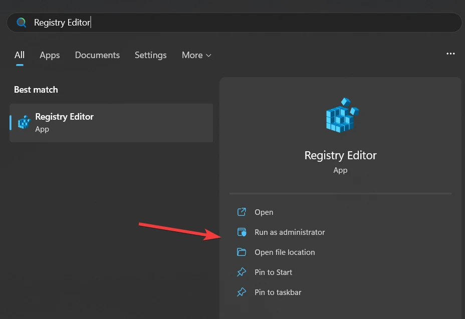 Run Registry Editor as administrator