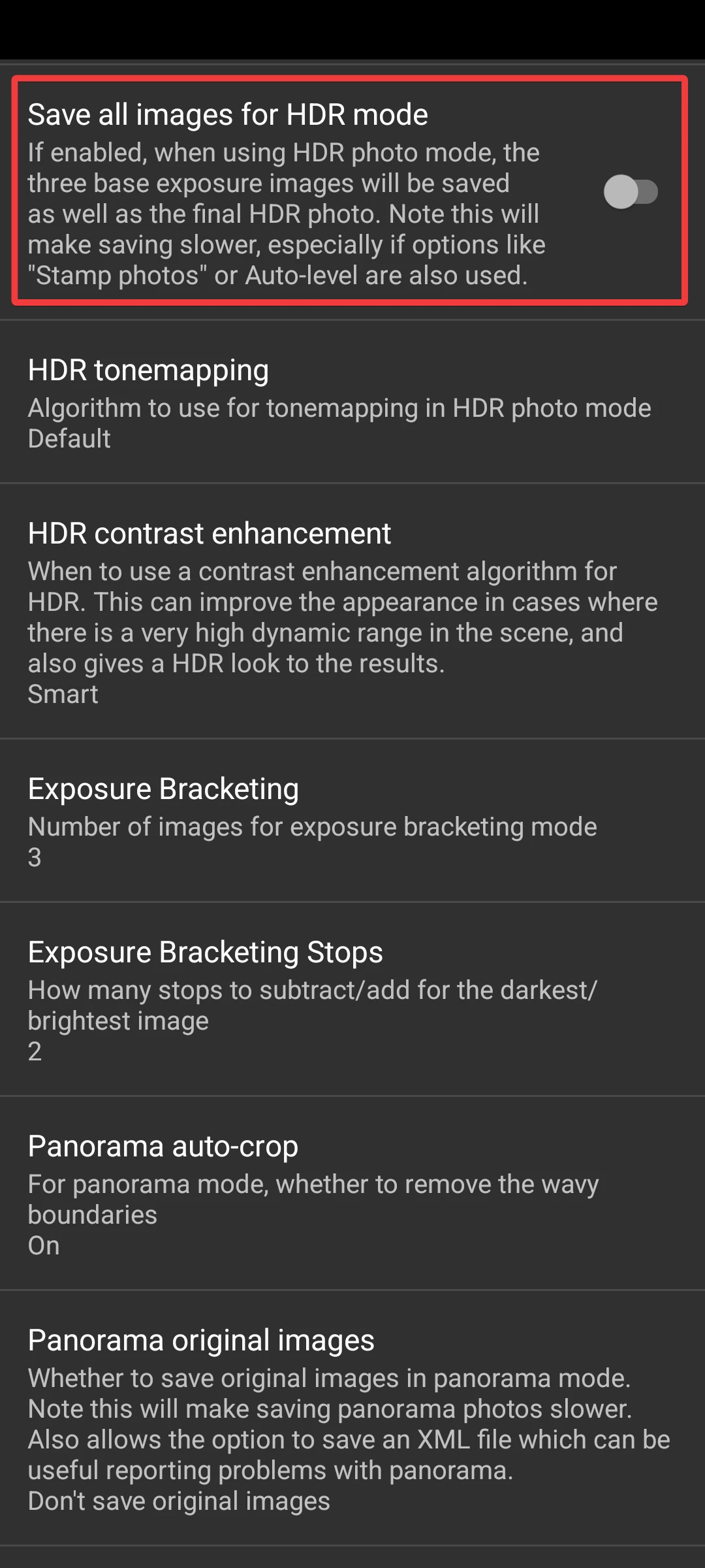 Save all images for HDR Mode option in Open Camera