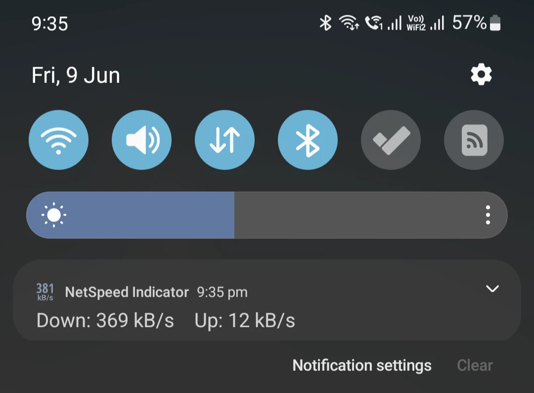 net speed indicator in notification bar