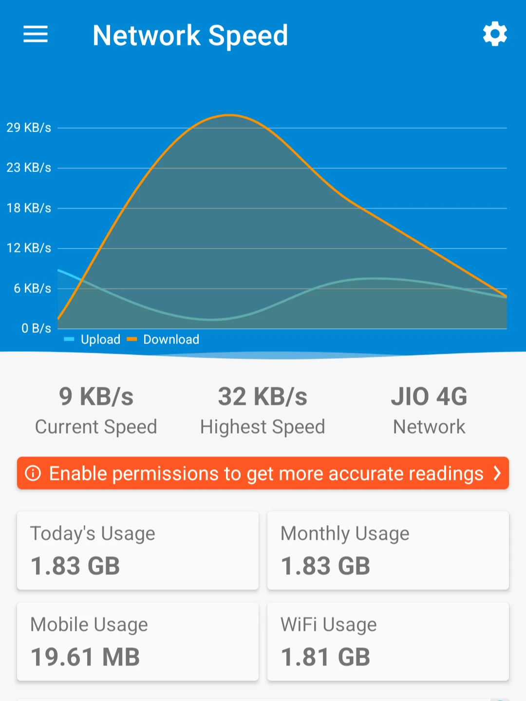 network speed app interface