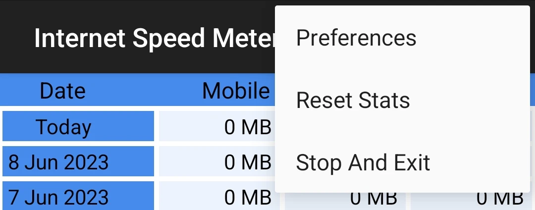 preferences option in internet speed meter app
