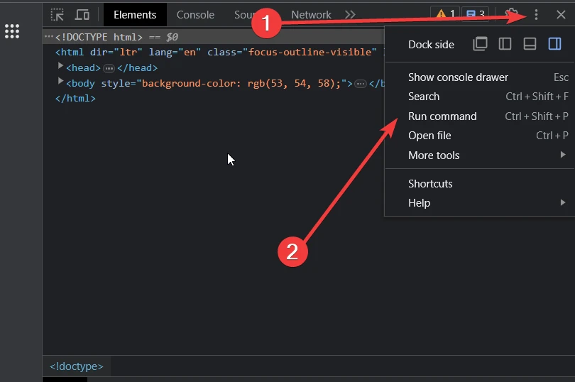 run command option in developer tools