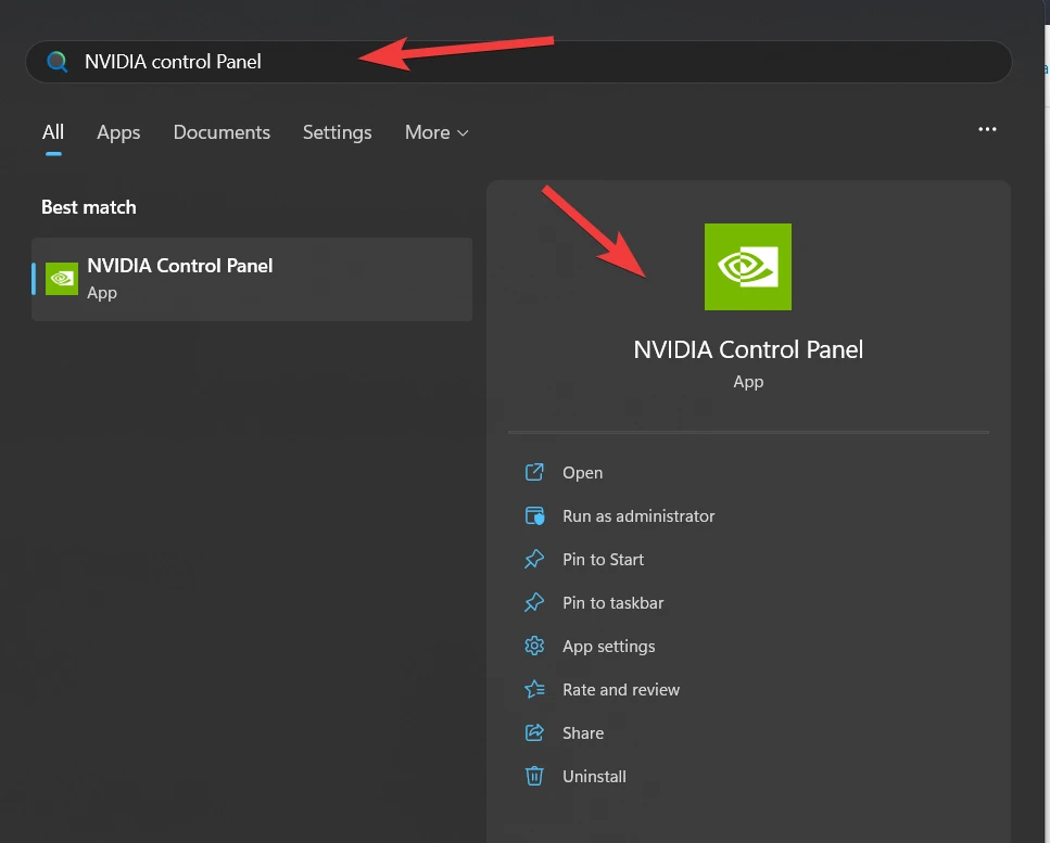search and open NVIDIA Control Panel