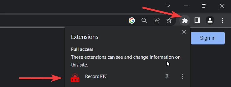 stop recording option in RecordRTC