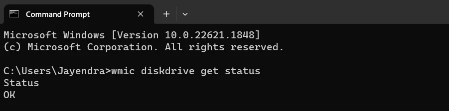 wmic diskdrive get status command