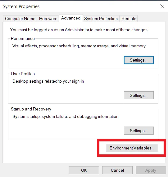 Click on Environment Variables