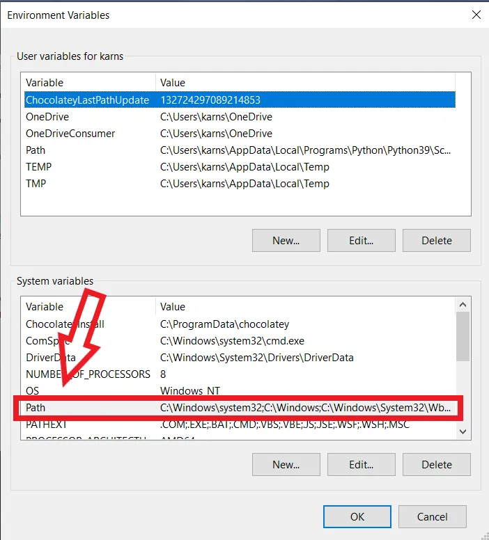 Double click on Path in System Variables