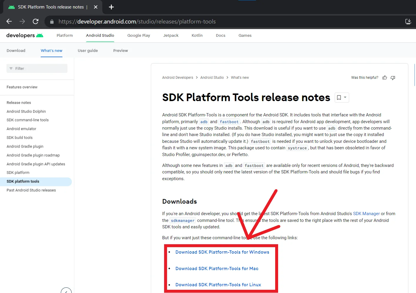 Downloading android SDK platform tool 1