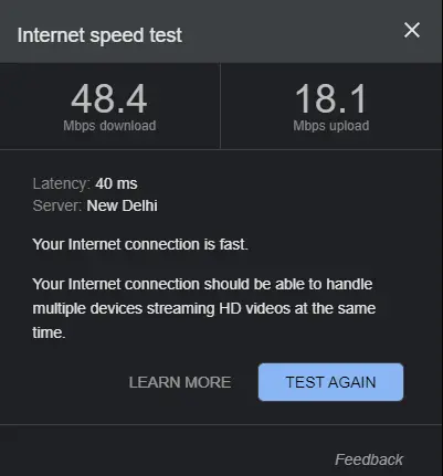 Google speed test