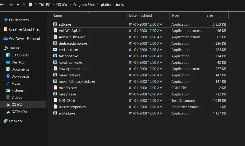 Open file explorer and go to platform tools folder