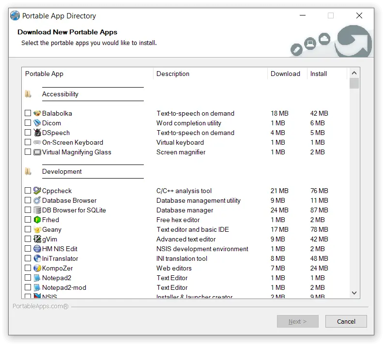 Portable Apps apps list