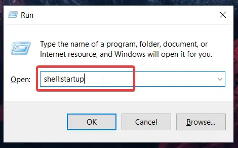 Press winR and type shell startup