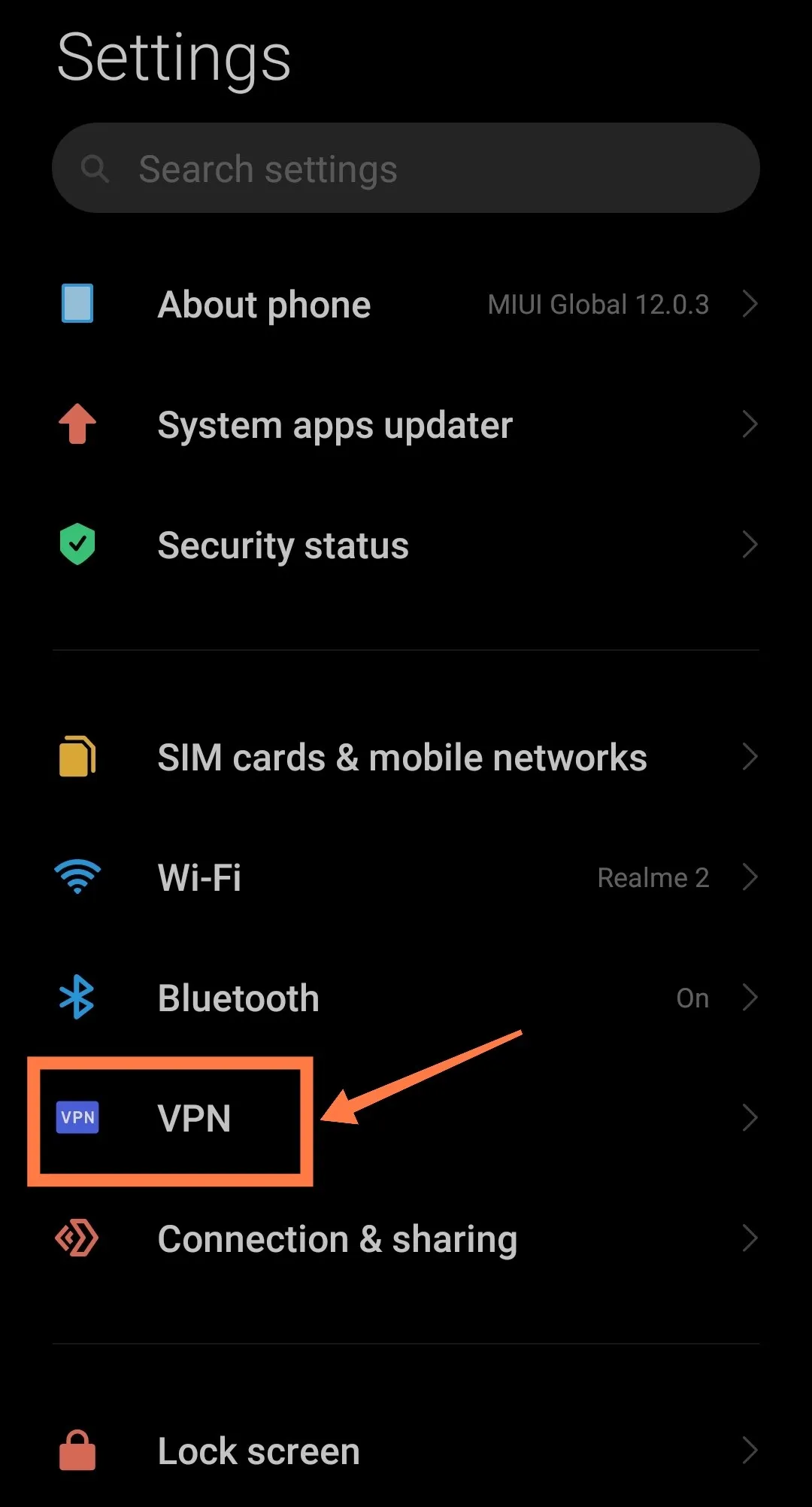 VPN settings