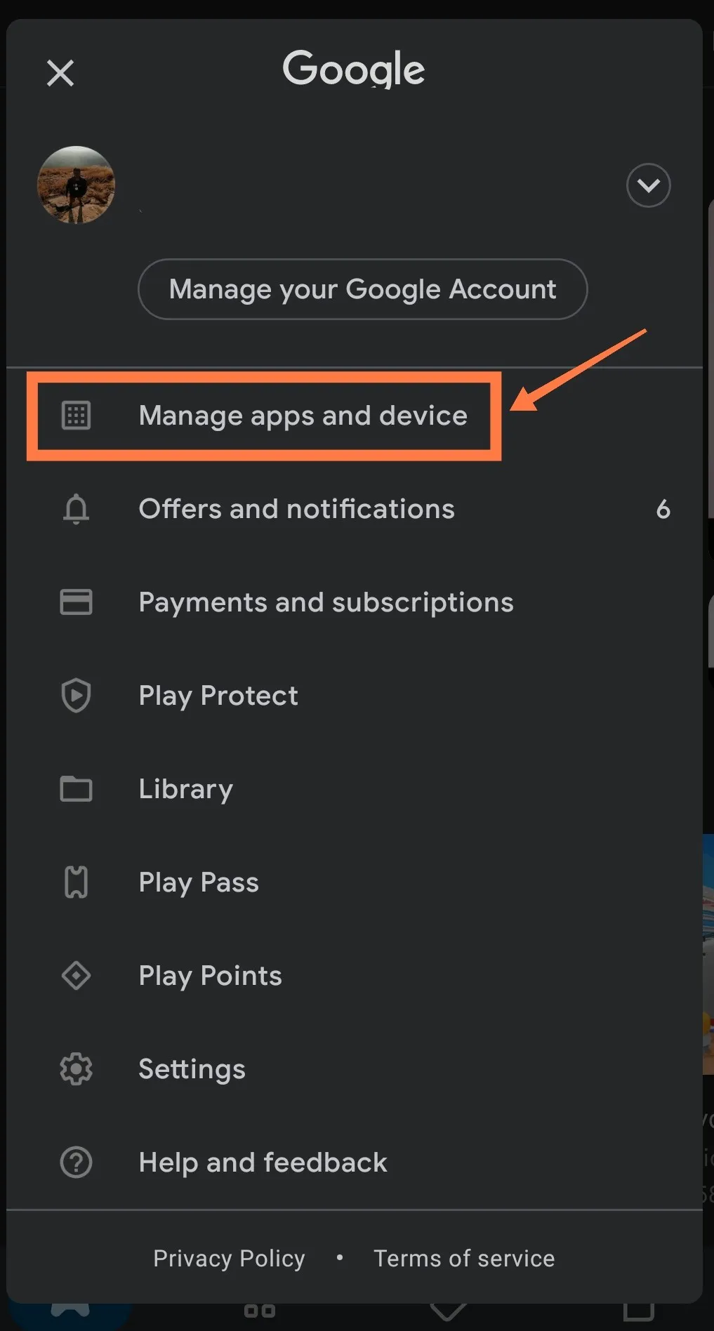 manage apps and device Play Store